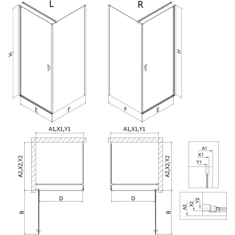 Mexen Mist-B cabine de douche pivotante 70 x 85 cm, transparente, blanche - 8A2T-070-085-20-00