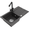 Mexen Pablo évier de cuisine en granit à 1 bac avec égouttoir et robinet de cuisine Duero, noir moucheté - 6510-76-671600-70