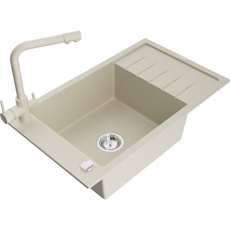 Mexen Elias Évier en granit 1 cuve avec égouttoir et robinet de cuisine Duero, beige - 6511-69-671600-69