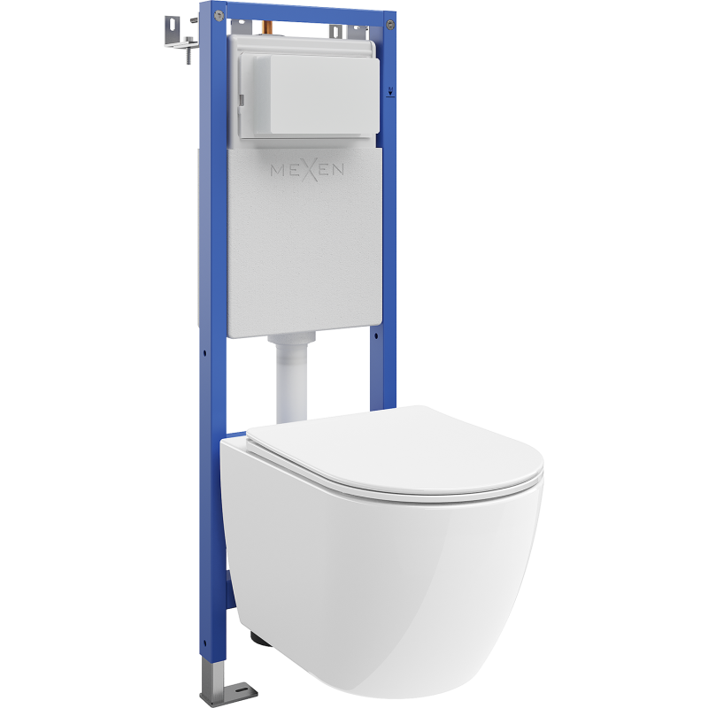 Mexen Lena ensemble encastré WC cadre étroit, d'angle Tex W avec cuvette WC 2.0 et abattant à fermeture douce, blanc