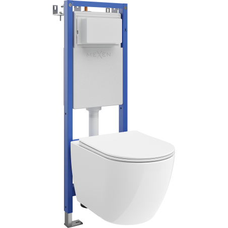 Mexen Lena ensemble encastré WC cadre étroit, d'angle Tex W avec cuvette WC 2.0 et abattant à fermeture douce, blanc