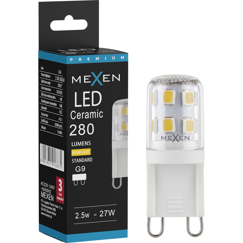 Mexen Aura Ampoule LED G9, 2,5W, Chaud - 3000K, 280 lm - L121-G9-0230-01