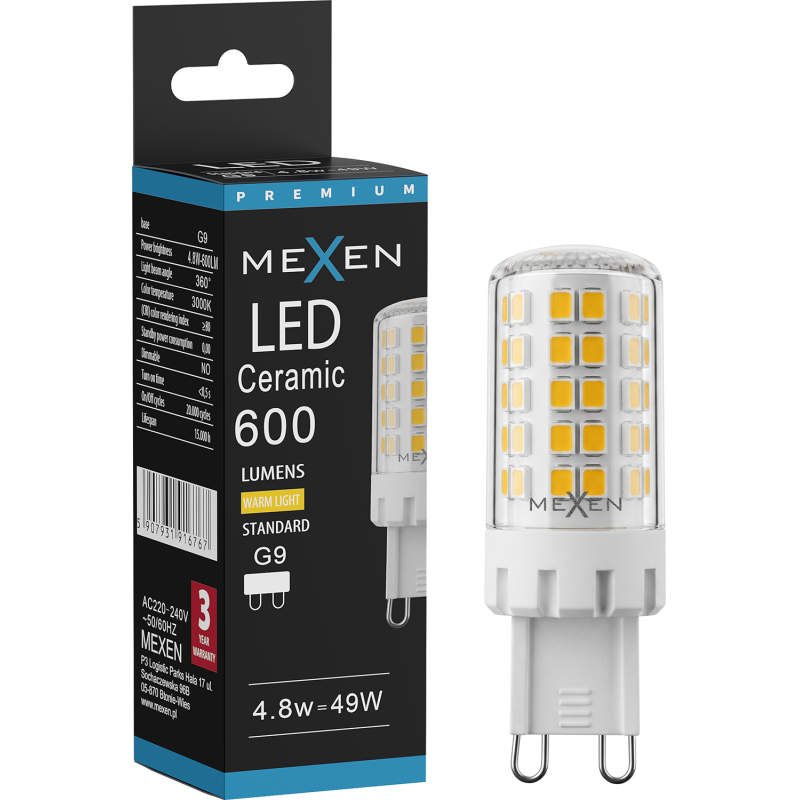 Mexen Aura Ampoule LED G9, 4,8W, Chaude - 3000K, 600 lm - L121-G9-0530-01