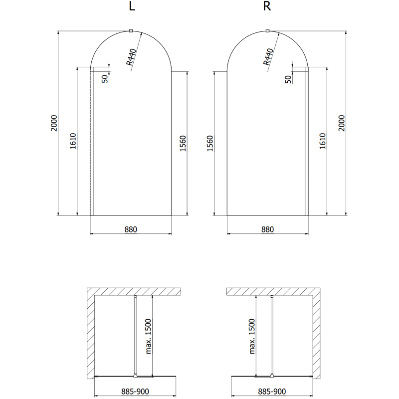 Mexen Kioto-Q paroi de douche Walk-in 90 x 200 cm, transparent 8 mm, chrome - 800-090-101-01-00-Q