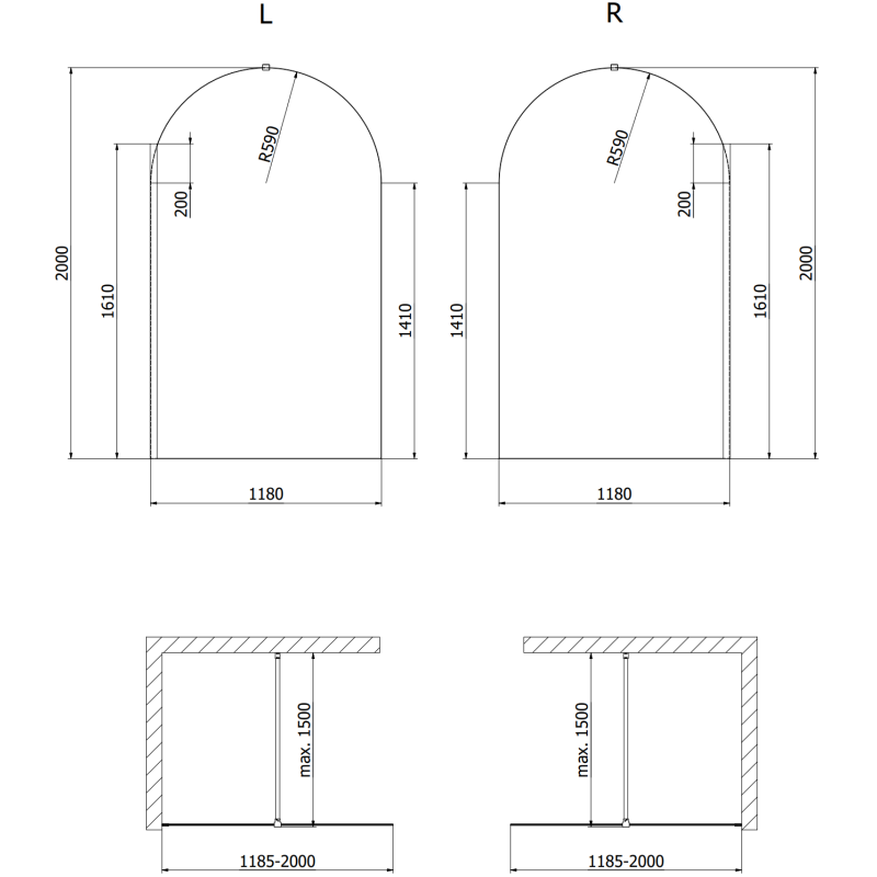 Mexen Kioto-Q paroi de douche Walk-in 120 x 200 cm, transparent 8 mm, chromé - 800-120-101-01-00-Q