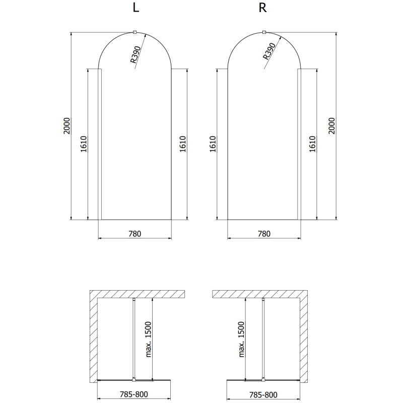 Mexen Kioto-Q Paroi de douche Walk-in 80 x 200 cm, transparente 8 mm, dorée - 800-080-101-50-00-Q
