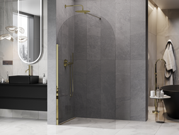 Mexen Kioto-Q Paroi de douche Walk-in 100 x 200 cm, transparent 8 mm, dorée - 800-100-101-50-00-Q
