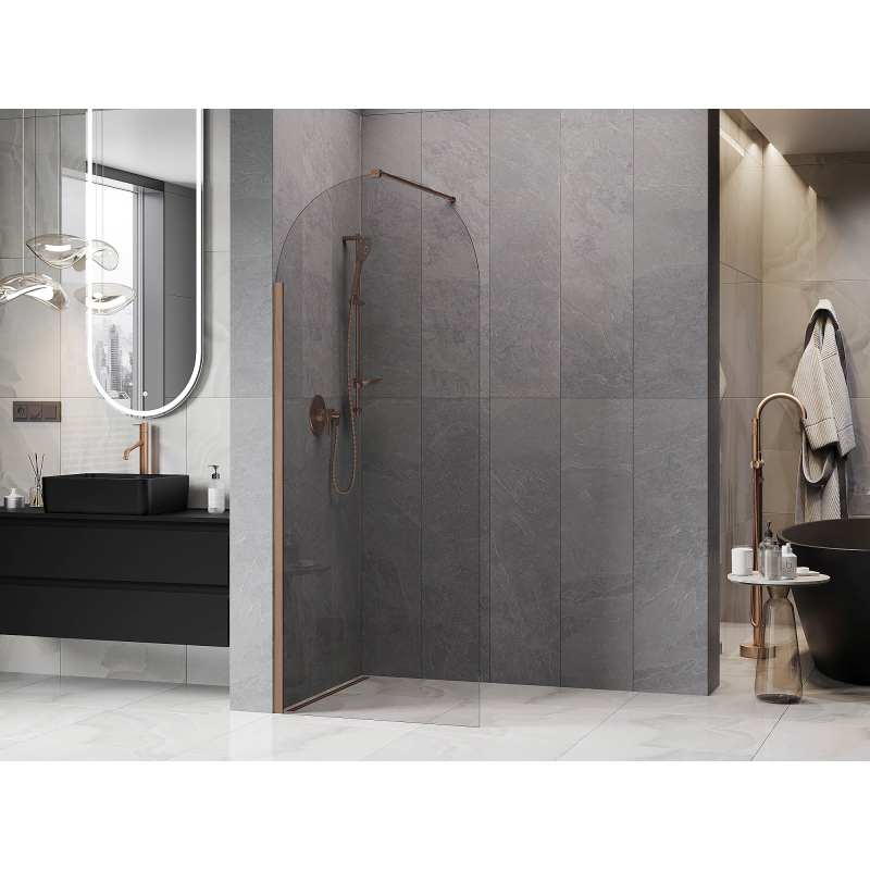 Mexen Kioto-Q paroi de douche Walk-in 90 x 200 cm, transparent 8 mm, cuivre brossé - 800-090-101-65-00-Q