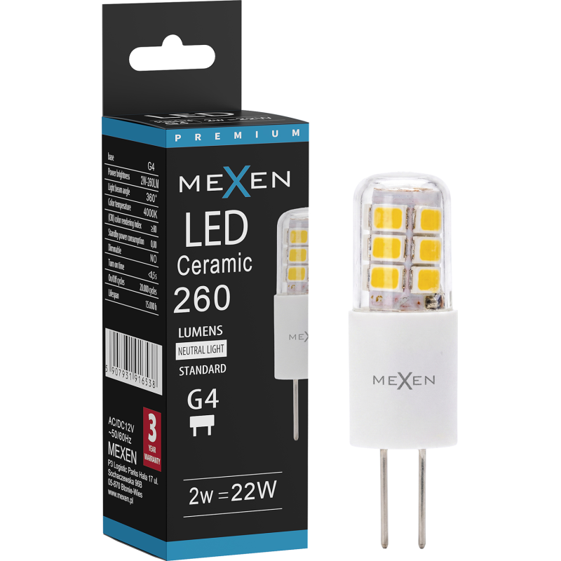 Mexen Oris Ampoule LED G4, 2W, Neutre - 4000K, 260 lm - L115-G4-0240-02