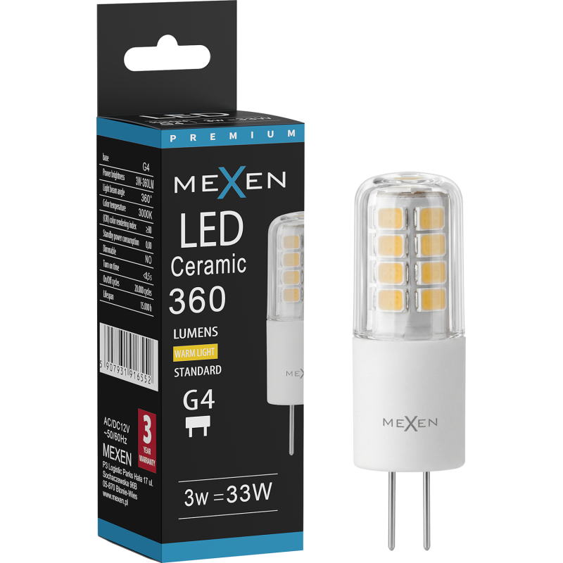 Mexen Oris Ampoule LED G4, 3W, Chaude - 3000K, 360 lm - L115-G4-0330-01