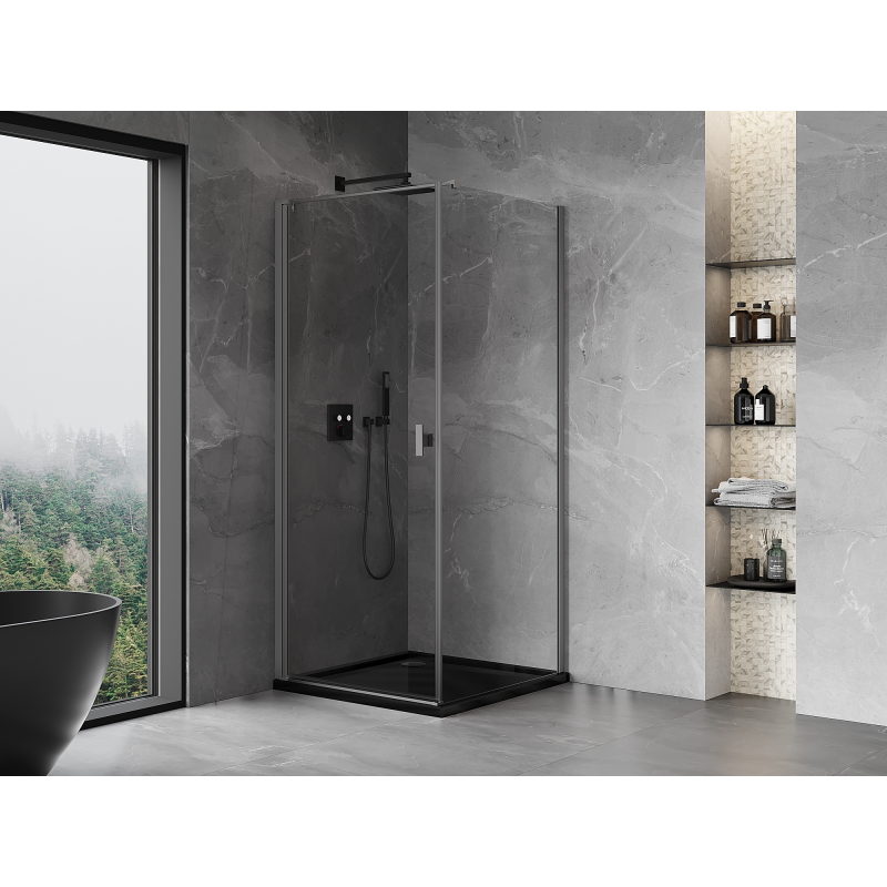Mexen Mist-B cabine de douche pivotante 75 x 75 cm, transparent, métal gun - 8A2T-075-075-95-00