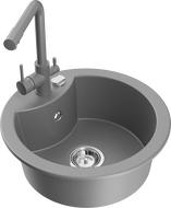 Mexen Diego évier de cuisine en granit 1 bac avec robinet de cuisine Duero, gris - 6512-71-671600-71