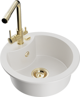 Mexen Diego évier de cuisine en granit à 1 bac avec robinet de cuisine Duero, blanc - 6512-20-671600-50