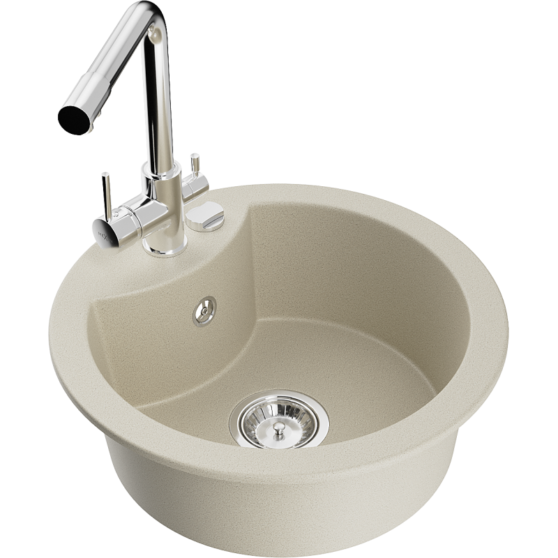 Mexen Diego évier en granit 1 bac avec robinet de cuisine Duero, beige - 6512-69-671600-00