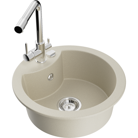 Mexen Diego évier en granit 1 bac avec robinet de cuisine Duero, beige - 6512-69-671600-00