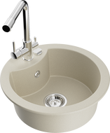 Mexen Diego évier en granit 1 bac avec robinet de cuisine Duero, beige - 6512-69-671600-00