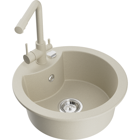 Mexen Diego évier en granit 1 bac avec robinet de cuisine Duero, beige - 6512-69-671600-69