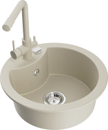 Mexen Diego évier en granit 1 bac avec robinet de cuisine Duero, beige - 6512-69-671600-69