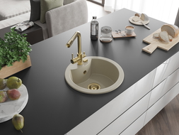 Mexen Diego évier en granit à 1 bac avec robinet de cuisine Duero, beige - 6512-69-671600-50