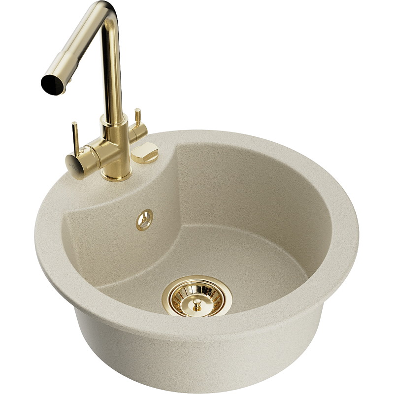 Mexen Diego évier de cuisine en granit 1 bac avec robinet Duero, beige - 6512-69-671600-50