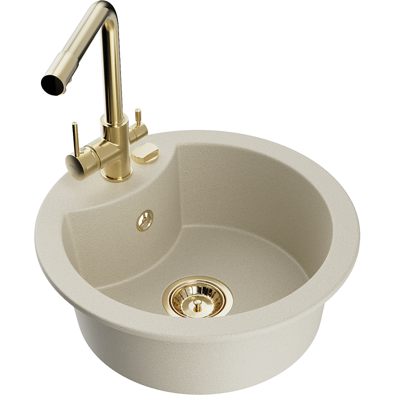 Mexen Diego évier en granit 1-bac avec robinet de cuisine Duero, beige - 6512-69-671600-50