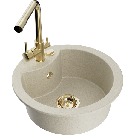 Mexen Diego évier en granit 1-bac avec robinet de cuisine Duero, beige - 6512-69-671600-50