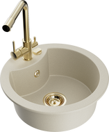 Mexen Diego évier en granit 1-bac avec robinet de cuisine Duero, beige - 6512-69-671600-50