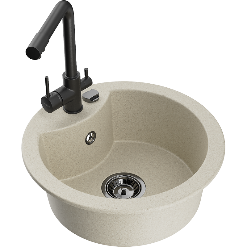 Mexen Diego évier en granit 1 bac avec robinet de cuisine Duero, beige - 6512-69-671600-70