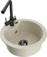 Mexen Diego évier granit 1 bac avec robinet de cuisine Duero, beige - 6512-69-671600-70