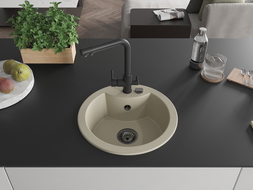 Mexen Diego évier en granit 1 bac avec robinet de cuisine Duero, beige - 6512-69-671600-70