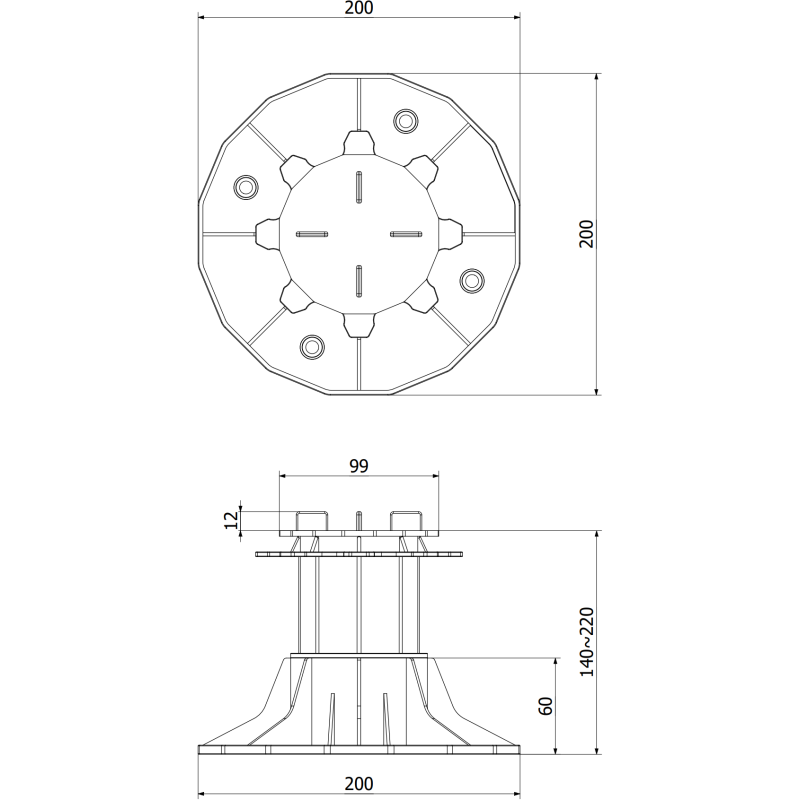 Mexen UniC support de terrasse réglable pour dalles 140-220 mm - C9902-140-220