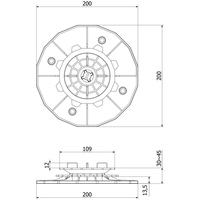 Mexen UniC support de terrasse réglable auto-nivelant pour dalles 30-45 mm - C9903-030-045