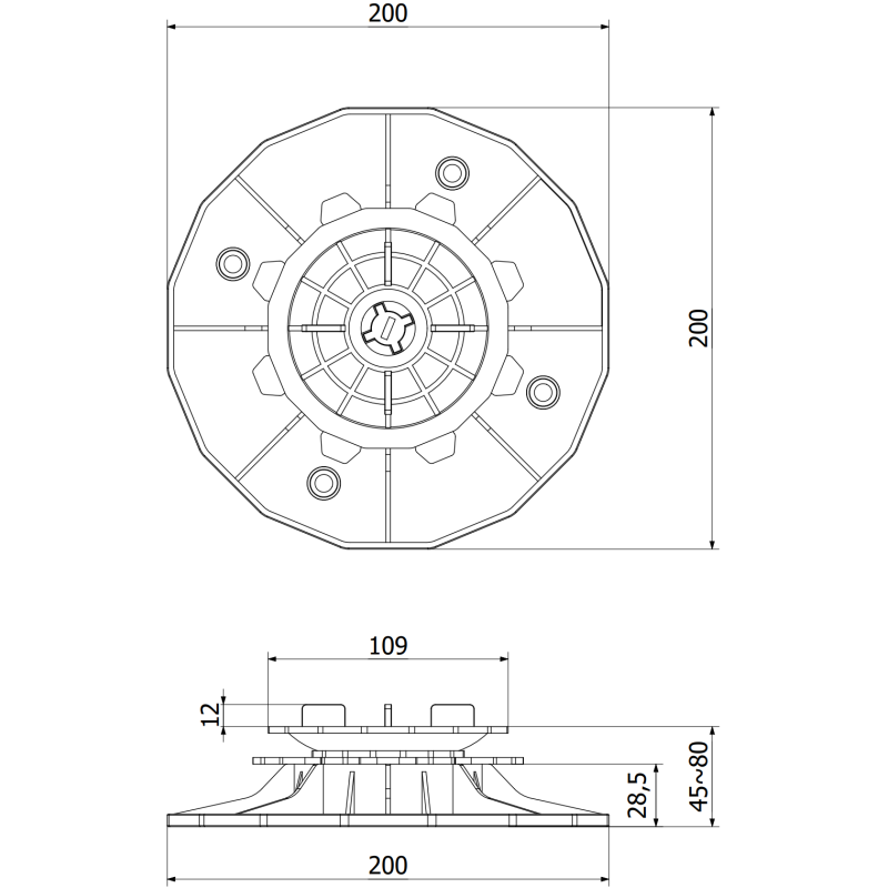 Mexen UniC support de terrasse réglable auto-nivelant pour dalles 45-80 mm - C9903-045-080