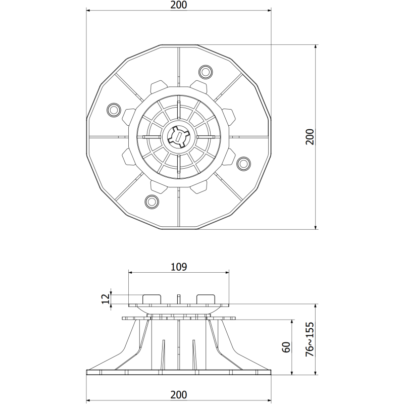 Mexen UniC support de terrasse réglable auto-nivelant pour dalles 76-155 mm - C9903-076-155