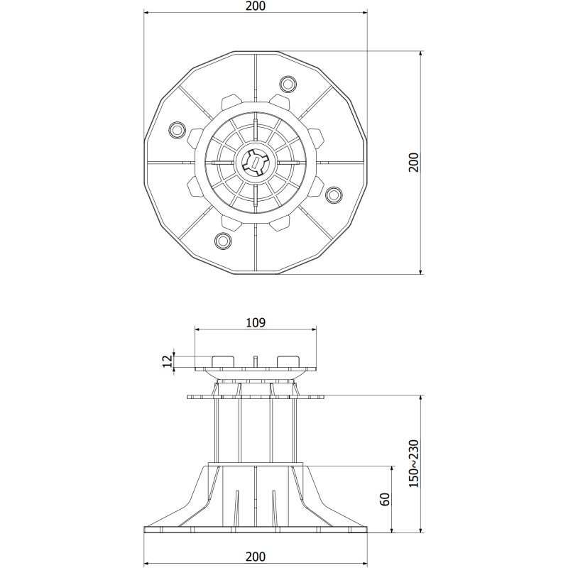 Mexen UniC support de terrasse réglable auto-nivelant pour dalles 150-230 mm - C9903-150-230