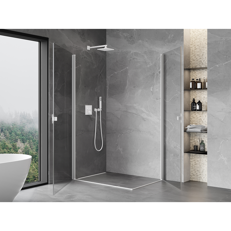 Mexen Mist-B Duo cabine de douche pivotante 85 x 80 cm, transparent, blanc - 8A2-085-080-20-00