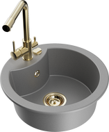 Mexen Diego évier en granit à 1 bac avec robinet de cuisine Duero, gris - 6512-71-671600-50