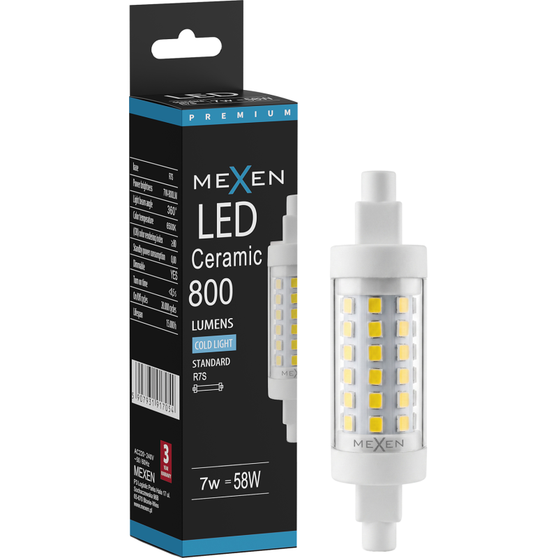 Mexen Vega Ampoule LED dimmable R7S, 7W, Froid - 6500K, 800 lm - L125-R7S-0765-01