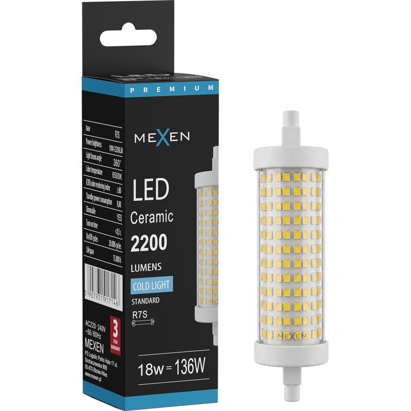 Mexen Vega Ampoule LED dimmable R7S, 18W, Froid - 6500K, 2200 lm - L125-R7S-1865-02