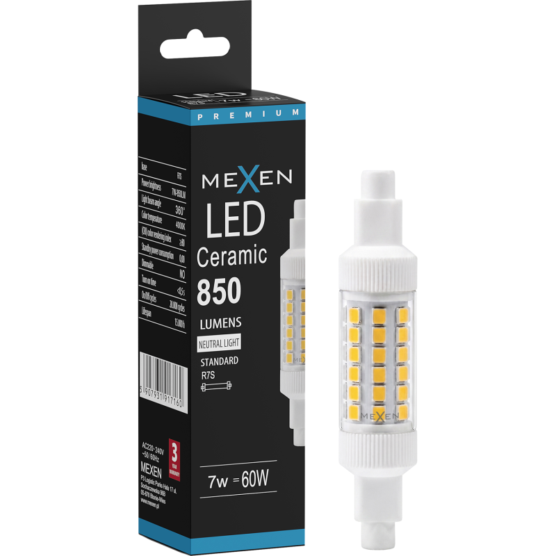 Mexen Vega Ampoule LED R7S, 7W, Neutre - 4000K, 850 lm - L126-R7S-0740-01