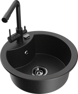 Mexen Diego évier en granit à 1 bac avec robinet de cuisine Duero, noir/argent métallique - 6512-73-671600-70-B