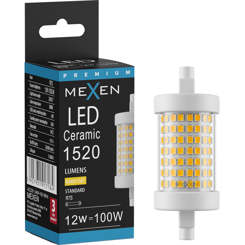 Mexen Vega Ampoule LED R7S, 12W, Chaud - 3000K, 1520 lm - L126-R7S-1230-01