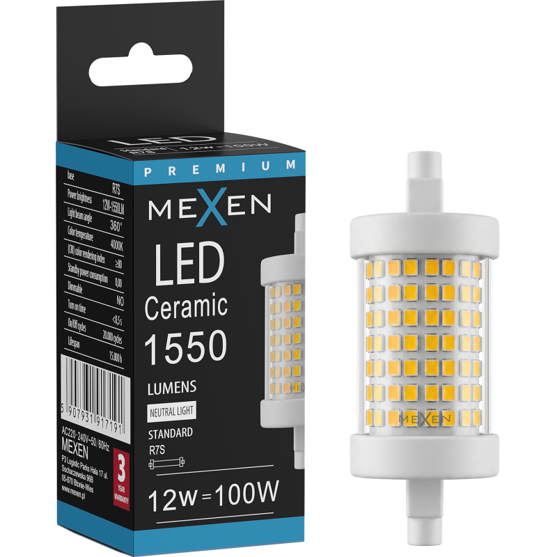 Mexen Vega Ampoule LED R7S, 12W, Neutre - 4000K, 1550 lm - L126-R7S-1240-01