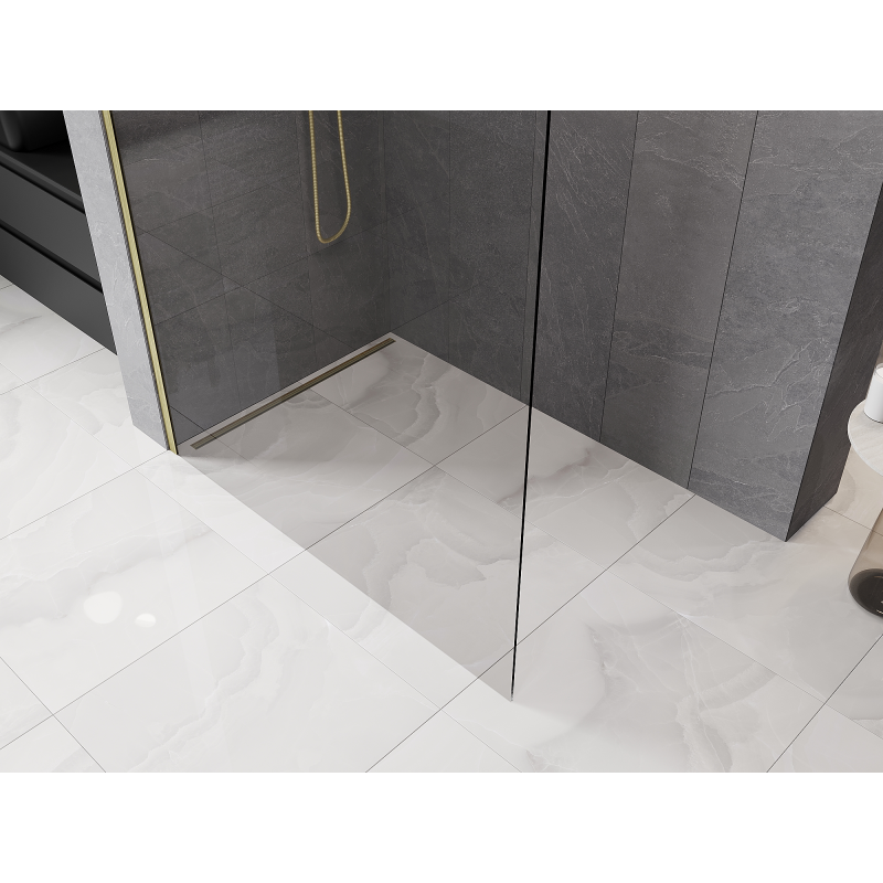 Mexen Kioto-P L paroi de douche Walk-in 80 x 200 cm, transparent 8 mm, or brossé - 800-080-103-55-00-P