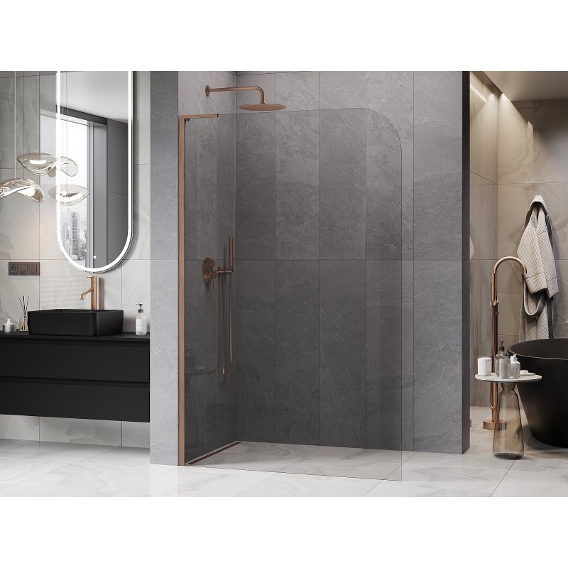 Mexen Kioto-P L paroi de douche Walk-in 120 x 200 cm, transparent 8 mm, cuivre brossé - 800-120-103-65-00-P