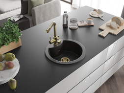 Mexen Diego évier de cuisine en granit 1 bac avec robinet Duero, noir/or métallique - 6512-75-671600-50