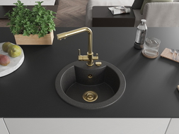 Mexen Diego évier en granit 1 bac avec robinet de cuisine Duero, noir moucheté - 6512-76-671600-50