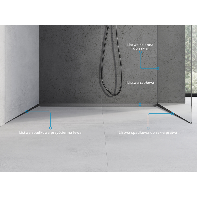 Mexen Line-B plinthe de douche frontale 180 cm, gris acier brossé - 186603180U