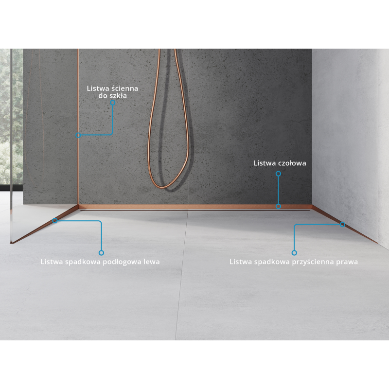 Mexen Line-B moulure de drainage pour verre 120 cm gauche, cuivre brossé - 186504120L