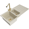Mexen Andres évier en granit 1,5-bassins avec égouttoir et robinet de cuisine Duero, beige - 6515-69-671600-50